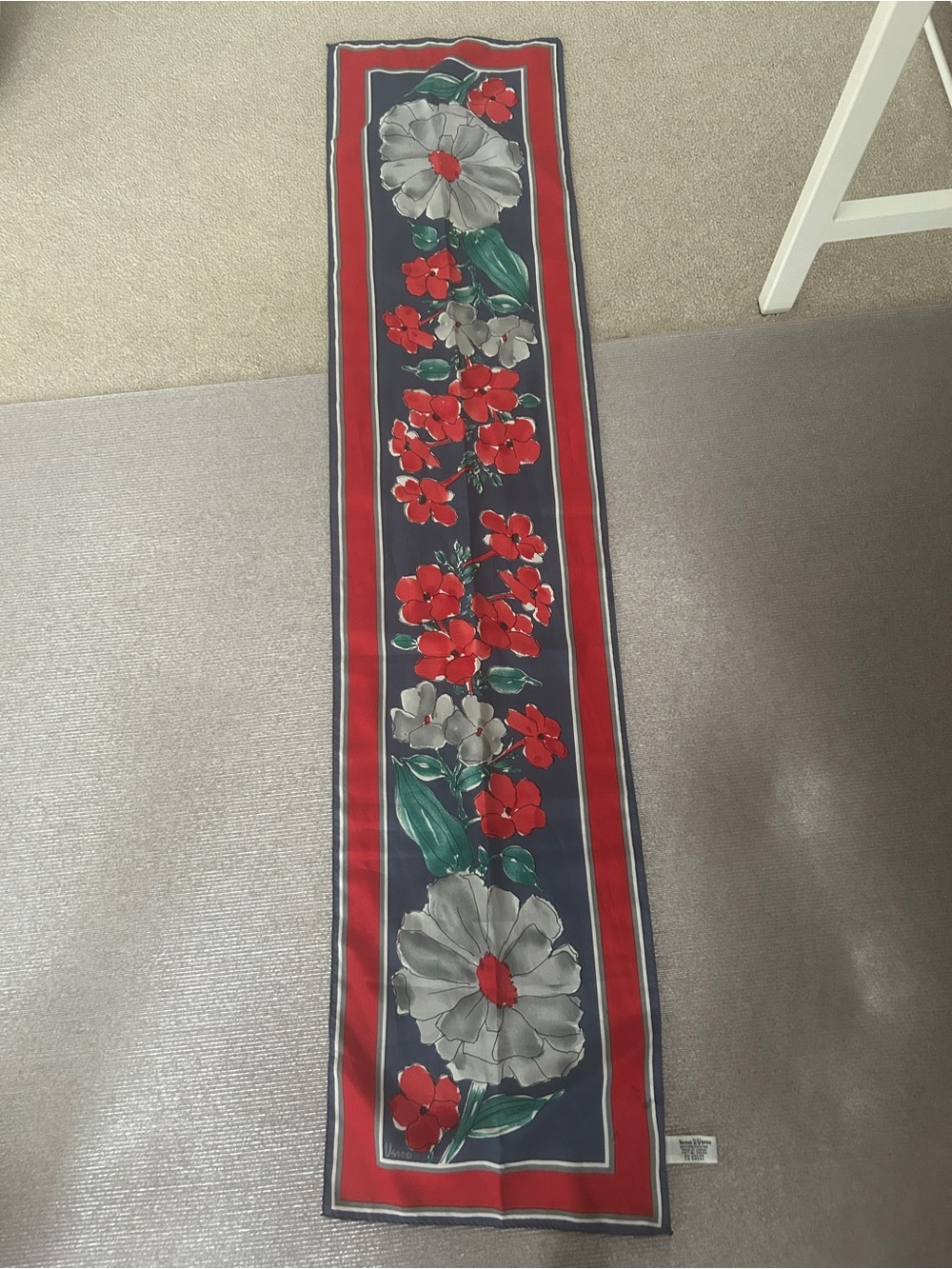 Floral Long Scarf in Navy, Red & Green